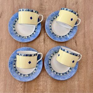 Set of 4 Royal Doulton CARMINA Flat‎ Cups & Saucers 1999 Vintage Mint